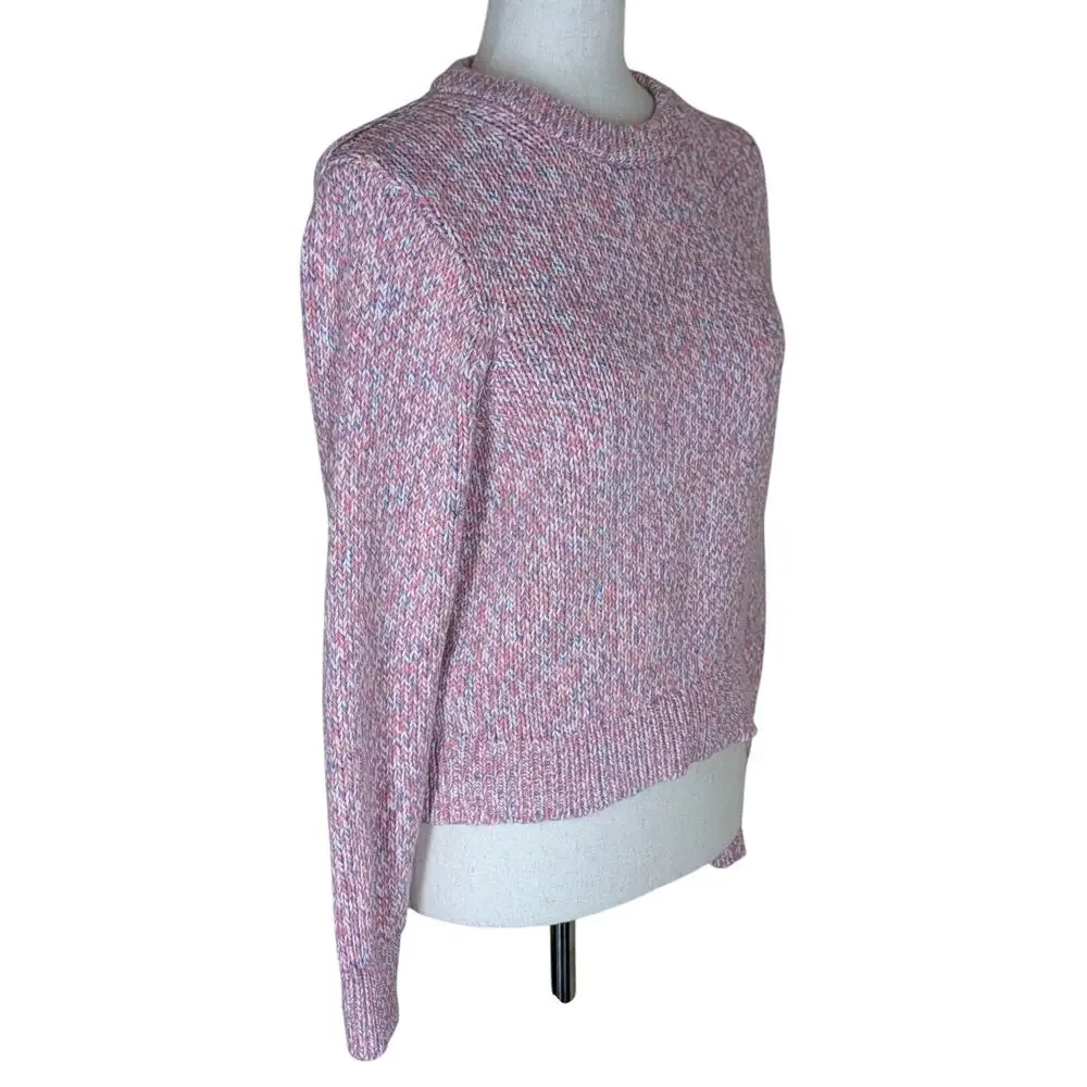 J.Crew Sweater Pink Multicolor Womens Medium Marled Chunky Cotton Knit Pullover
